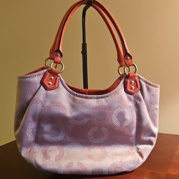 Coach Ashley Dotted Op Art Tote in Khaki With Salmon Interior (F23311) - Picture 7 of 11